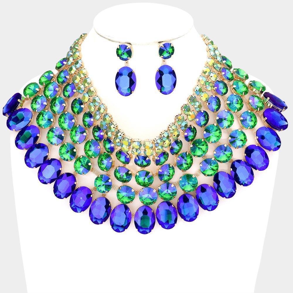 Green Crystal Glass Bib Statement Necklace - Jewelry Store by Erik Rayo