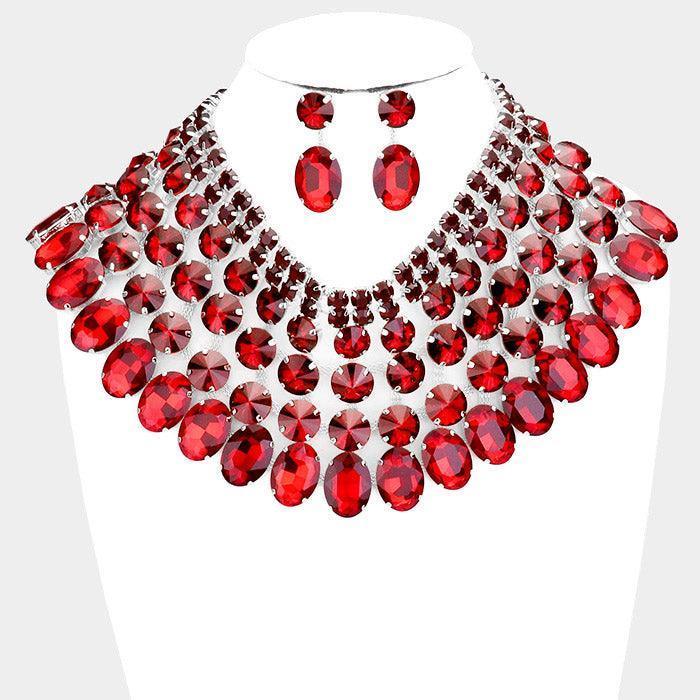 Red Crystal Glass Bib Statement Necklace - Jewelry Store by Erik Rayo