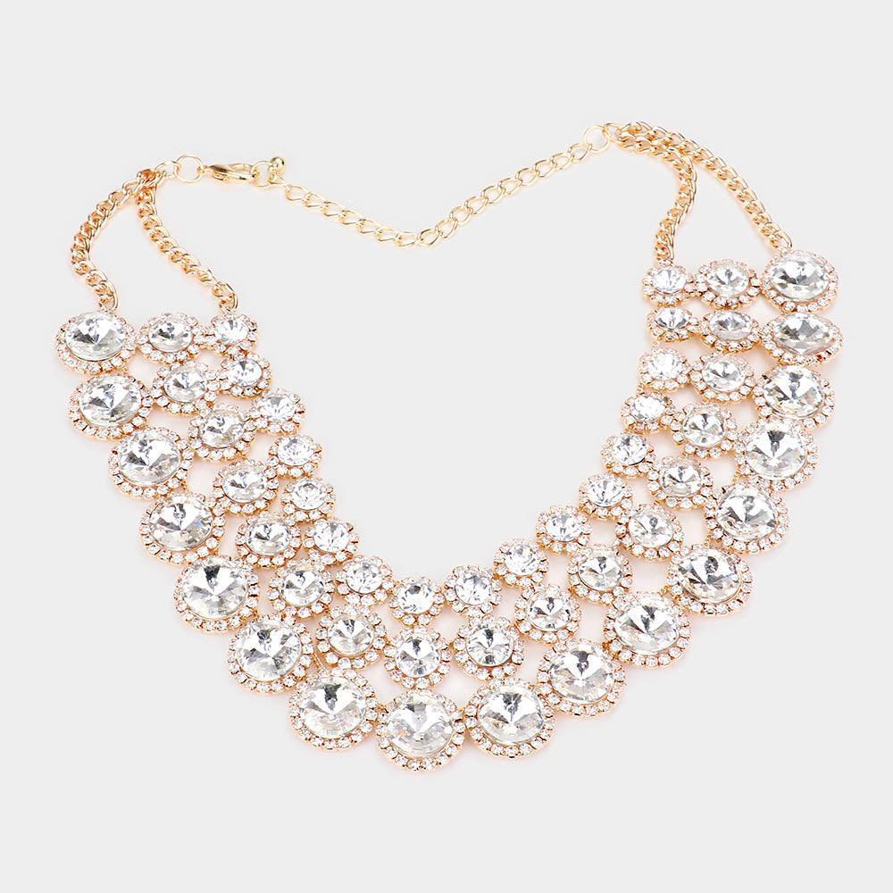 Clear Crystal Pave Trim Round Evening Necklace - Jewelry Store by Erik Rayo