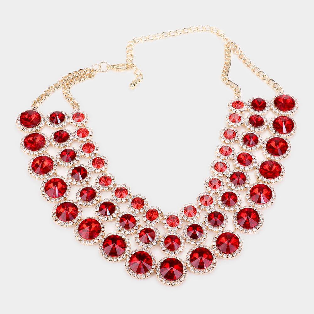 Gold Crystal Pave Trim Round Evening Necklace - Jewelry Store by Erik Rayo
