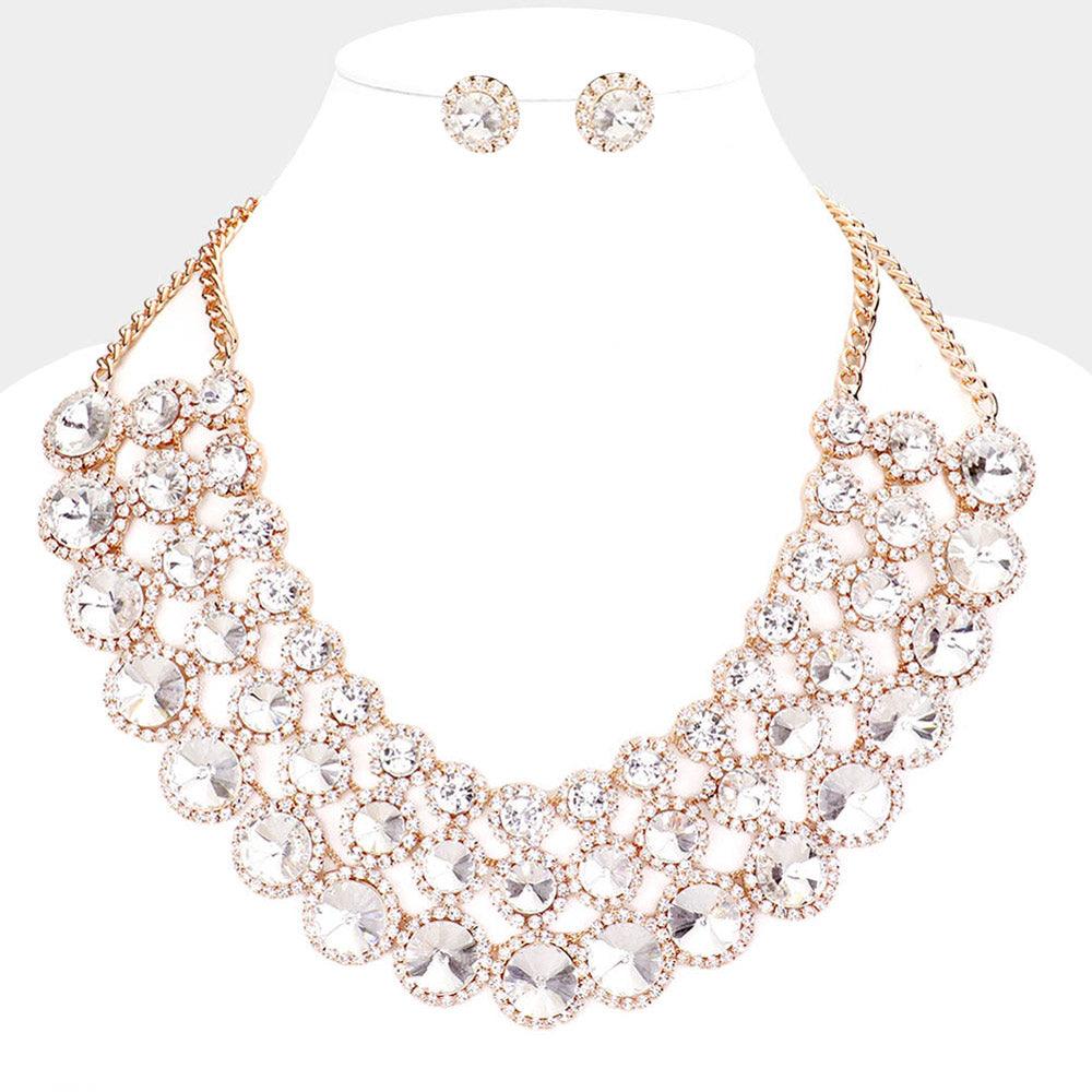 Clear Crystal Pave Trim Round Evening Necklace