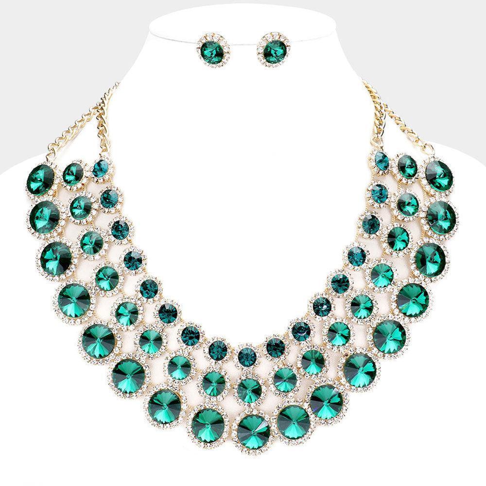 Gold Crystal Pave Trim Round Evening Necklace - Jewelry Store by Erik Rayo