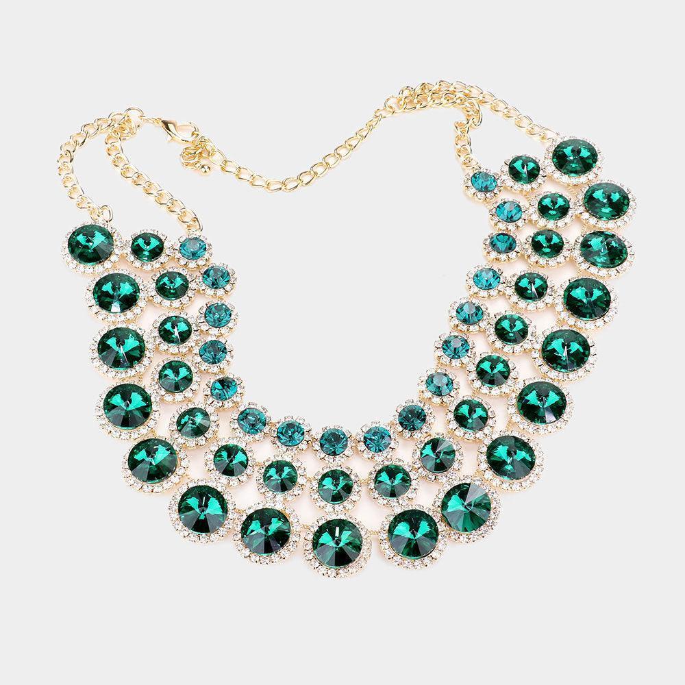 Gold Crystal Pave Trim Round Evening Necklace - Jewelry Store by Erik Rayo