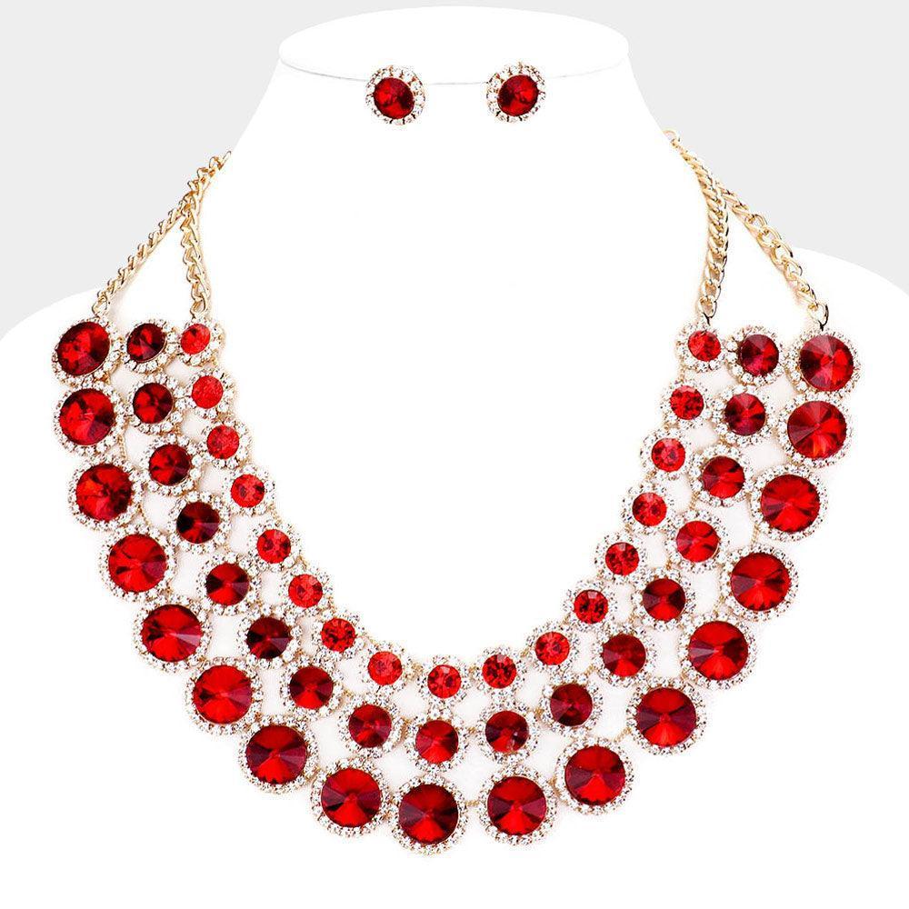 Gold Crystal Pave Trim Round Evening Necklace - Jewelry Store by Erik Rayo