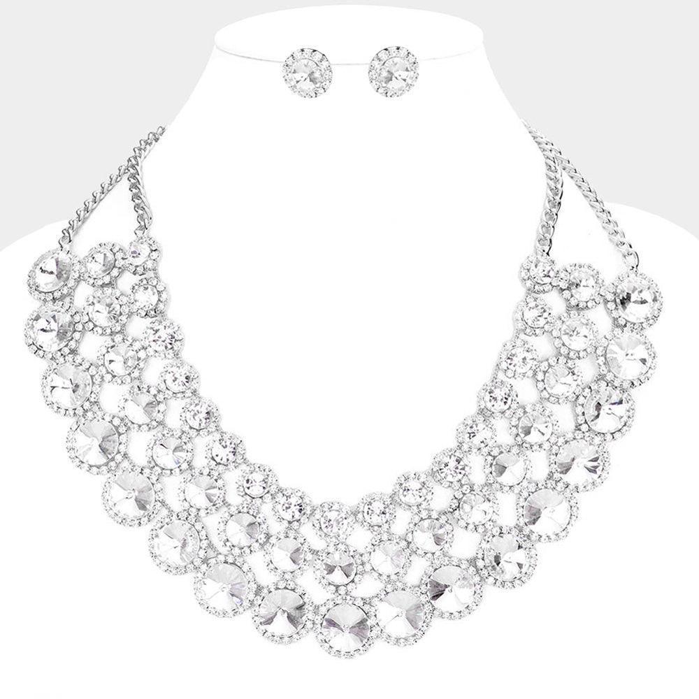 Clear Crystal Pave Trim Round Evening Necklace - Jewelry Store by Erik Rayo