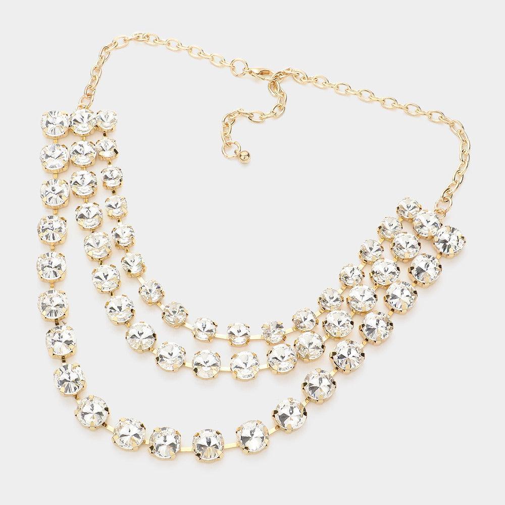 Gold Round Stone Triple Layered Bib Necklace - Jewelry Store by Erik Rayo