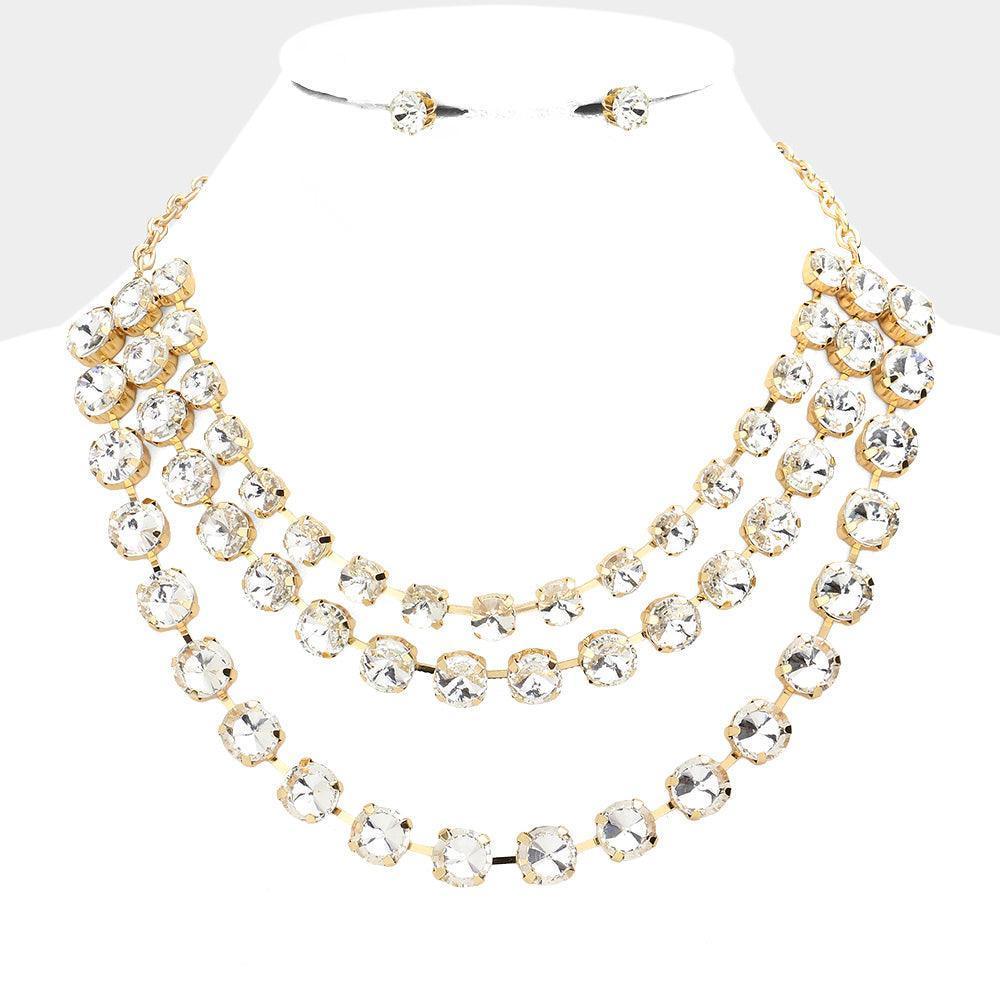 Gold Round Stone Triple Layered Bib Necklace - Jewelry Store by Erik Rayo