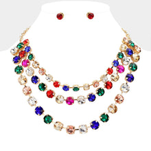 Load image into Gallery viewer, Gold Round Stone Triple Layered Bib Necklace
