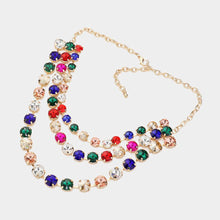 Load image into Gallery viewer, Gold Round Stone Triple Layered Bib Necklace
