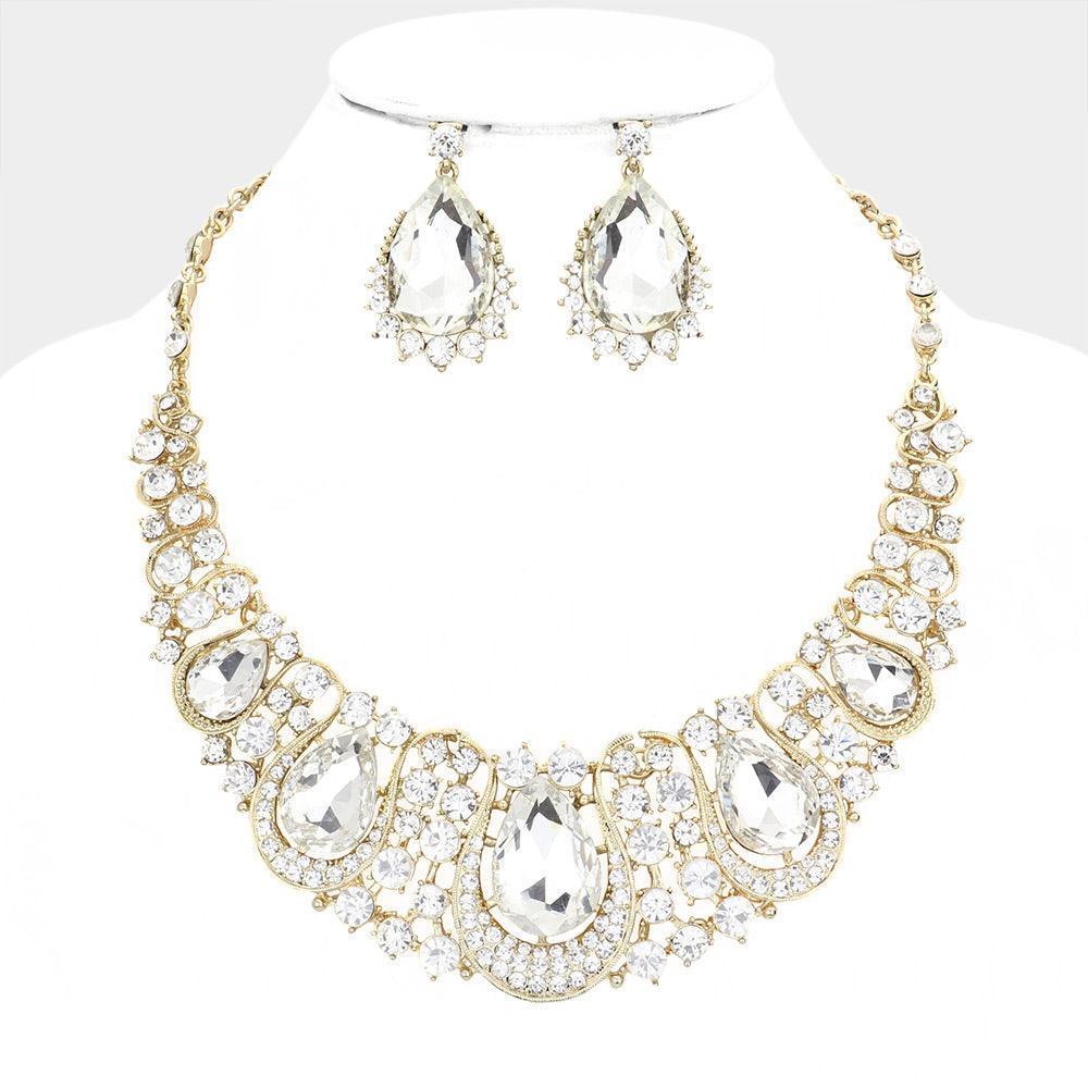 Gold Glass Stone Whimsical Glass Crescent Evening Necklace - Jewelry Store by Erik Rayo