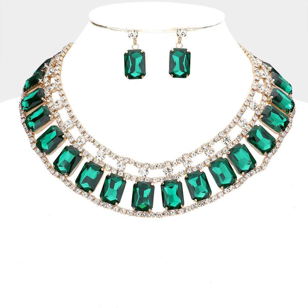 Emerald Emerald Cut Stone Accented Collar Evening Necklace - Jewelry Store by Erik Rayo