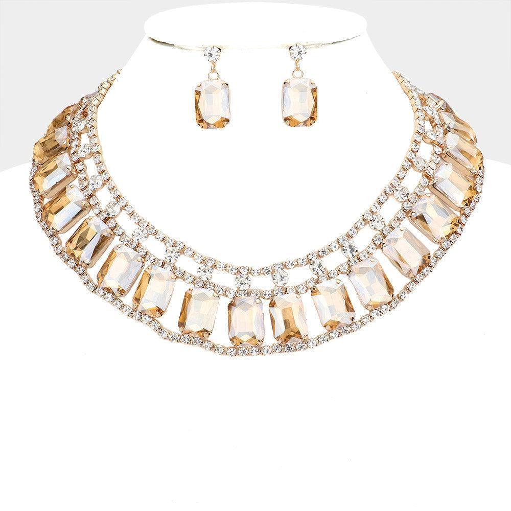 Emerald Cut Stone Accented Collar Evening Necklace - Jewelry Store by Erik Rayo