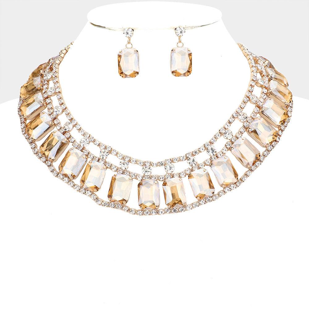 Emerald Cut Stone Accented Collar Evening Necklace