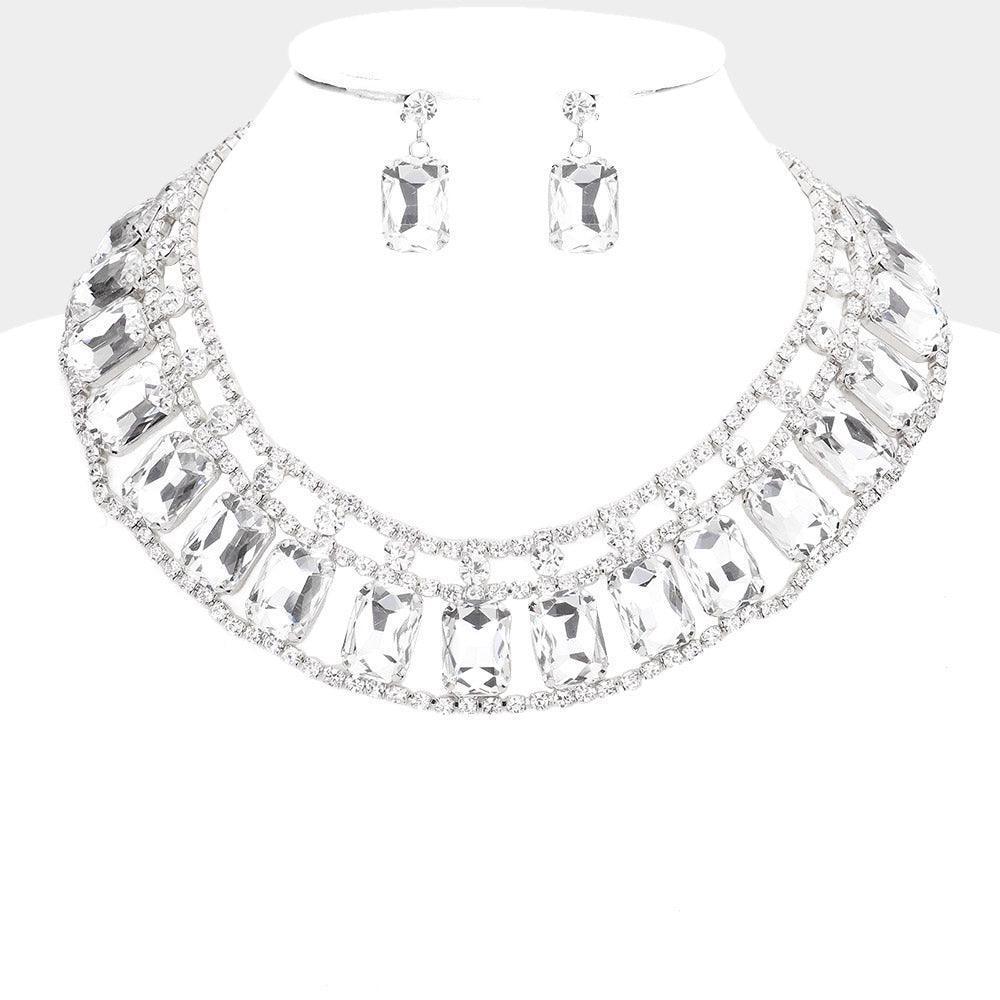 Emerald Cut Stone Accented Collar Evening Necklace - Jewelry Store by Erik Rayo