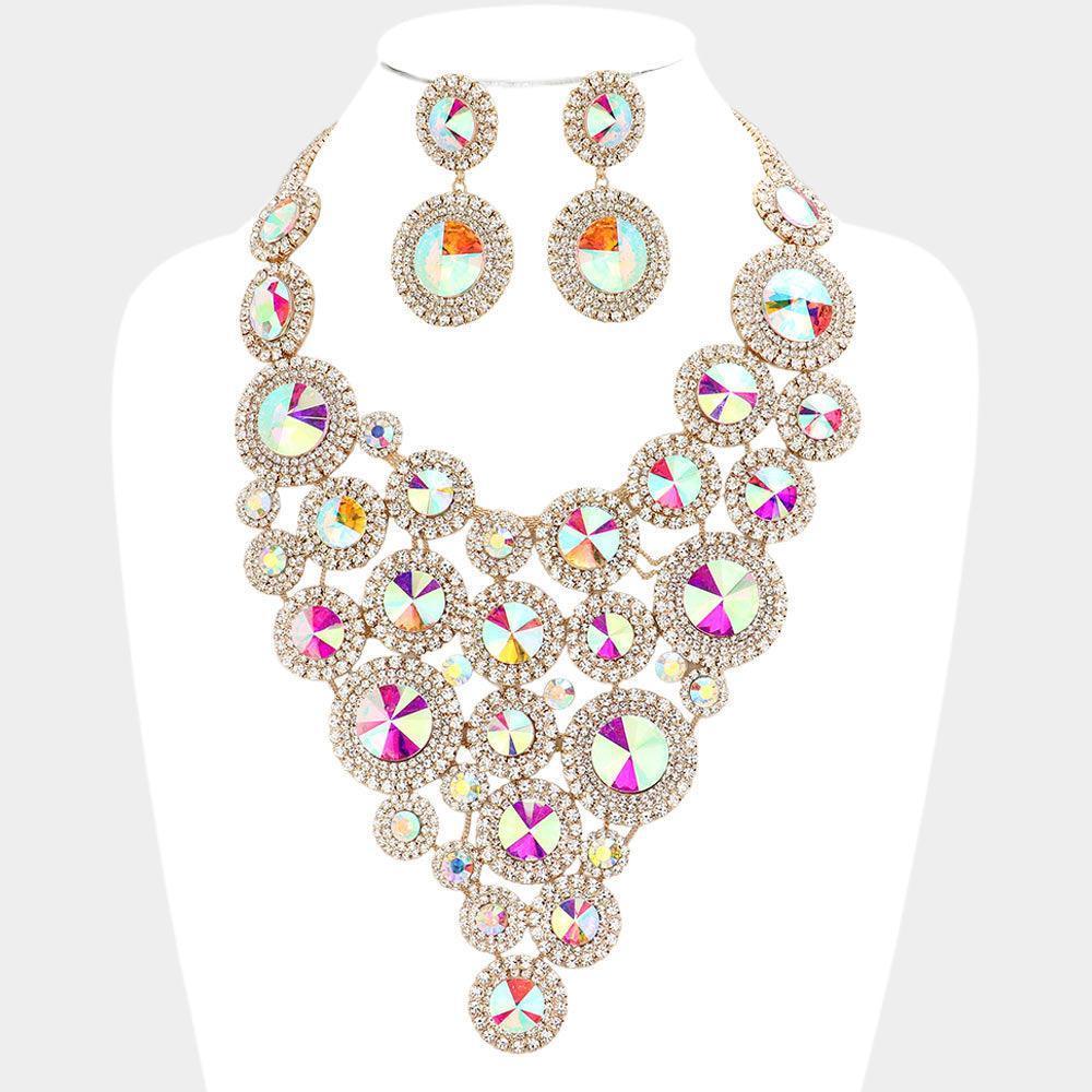 Gold Round Stone Cluster Vine Statement Evening Necklace - Jewelry Store by Erik Rayo