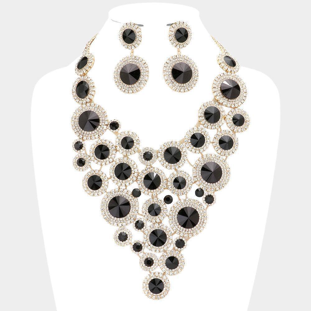 Black Round Stone Cluster Vine Statement Evening Necklace - Jewelry Store by Erik Rayo