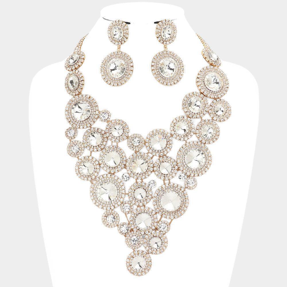 Gold Round Stone Cluster Vine Statement Evening Necklace - Jewelry Store by Erik Rayo