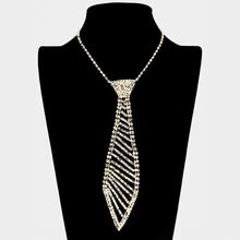 Load image into Gallery viewer, Gold Rhinestone Paved Tie Shaped Evening Necklace
