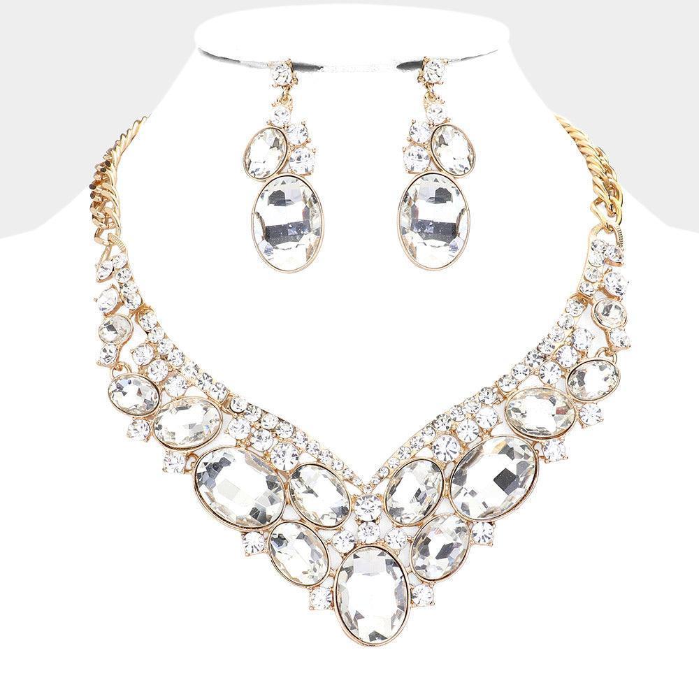Gold Oval Glass Crystal Evening Necklace - Jewelry Store by Erik Rayo