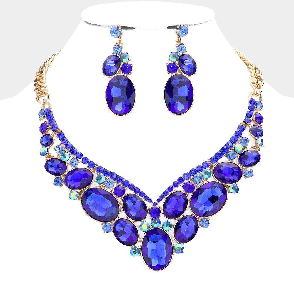 Blue Oval Glass Crystal Evening Necklace - Jewelry Store by Erik Rayo