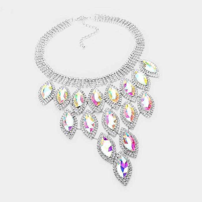 Clear Oval Stone Cluster Vine Necklace Rhinestone Paved - Jewelry Store by Erik Rayo