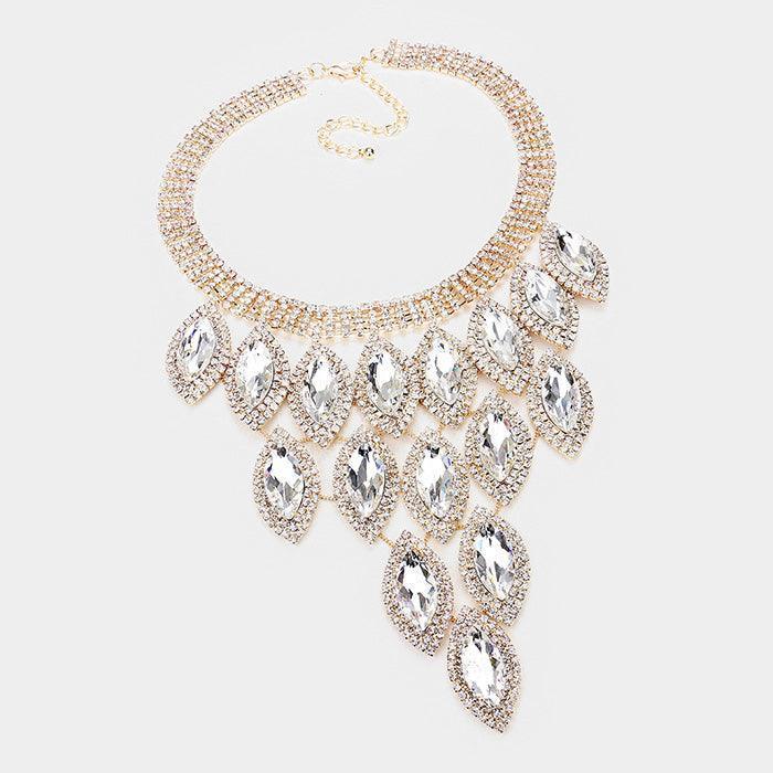 Clear Oval Stone Cluster Vine Necklace Rhinestone Paved - Jewelry Store by Erik Rayo