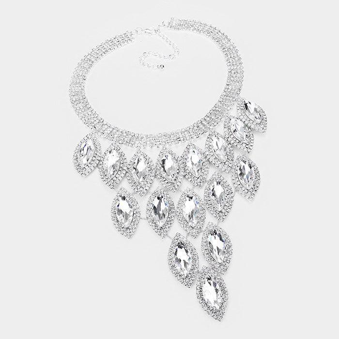 Clear Oval Stone Cluster Vine Necklace Rhinestone Paved - Jewelry Store by Erik Rayo