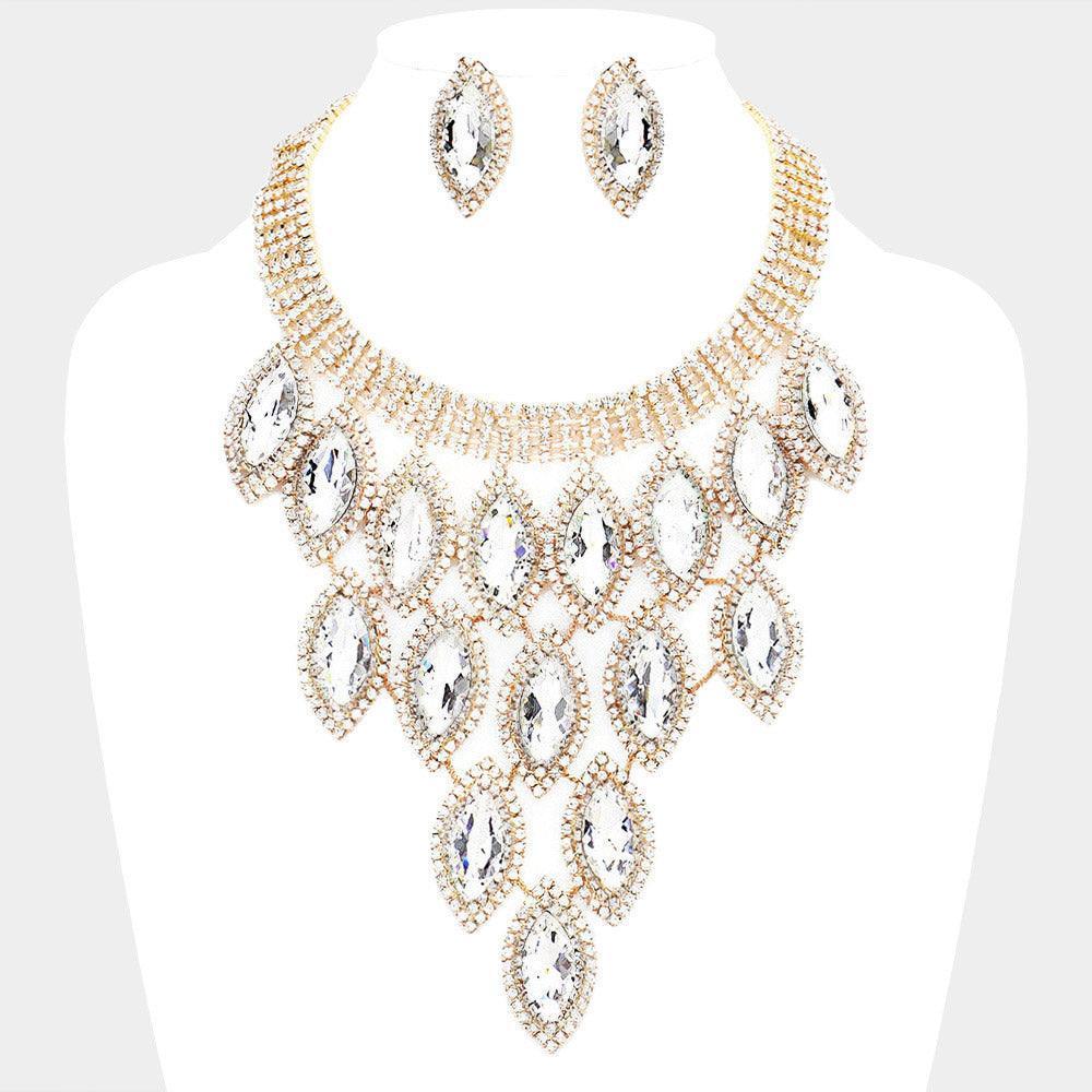 Clear Oval Stone Cluster Vine Necklace Rhinestone Paved - Jewelry Store by Erik Rayo