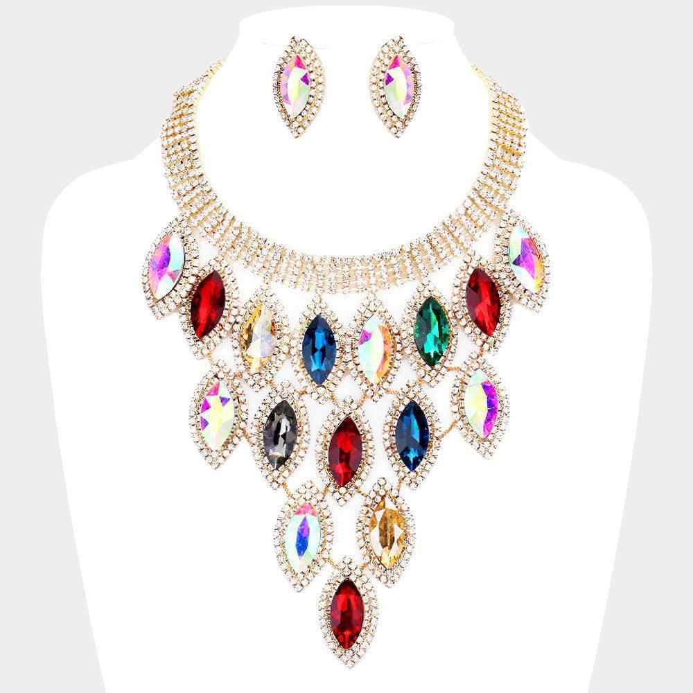 Gold Oval Stone Cluster Vine Necklace Rhinestone Paved - Jewelry Store by Erik Rayo