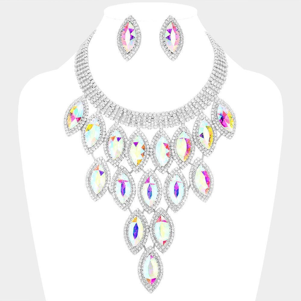 Clear Oval Stone Cluster Vine Necklace Rhinestone Paved - Jewelry Store by Erik Rayo