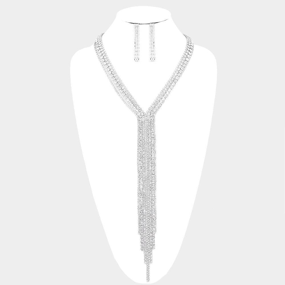 Clear 
Crystal Rhinestone Fringe Drop Evening Necklace