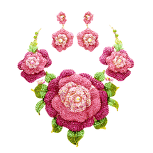 Load image into Gallery viewer, Gold Crystal Pave Rose Flower Accented Evening Necklace
