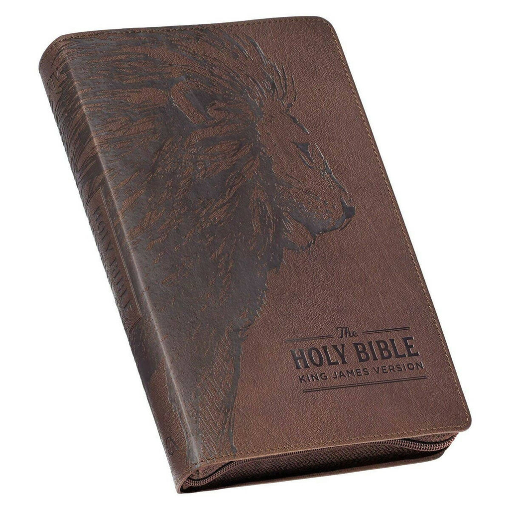 KJV Bible Deluxe Gift Faux Leather, Brown Lion w/zipper