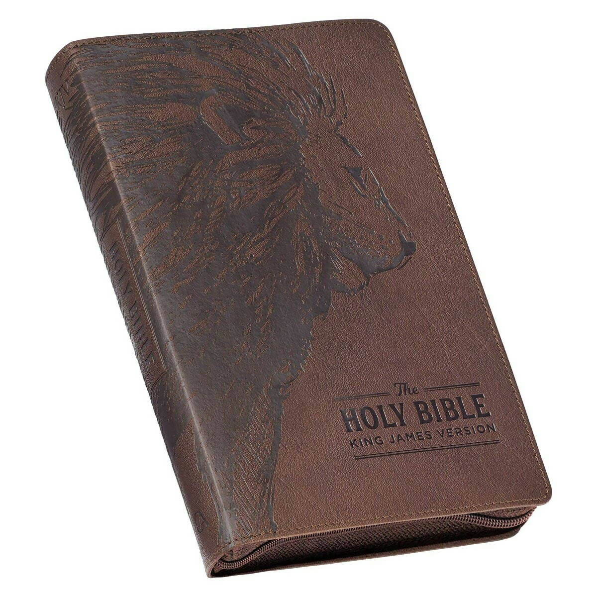 KJV Bible Deluxe Gift Faux Leather, Brown Lion w/zipper