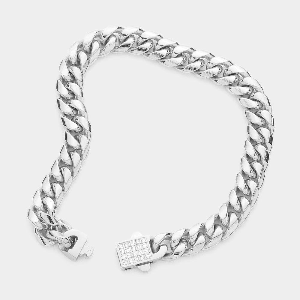 Stainless Steel CZ Embellished Metal Chain Link Bracelet - Jewelry Store by Erik Rayo