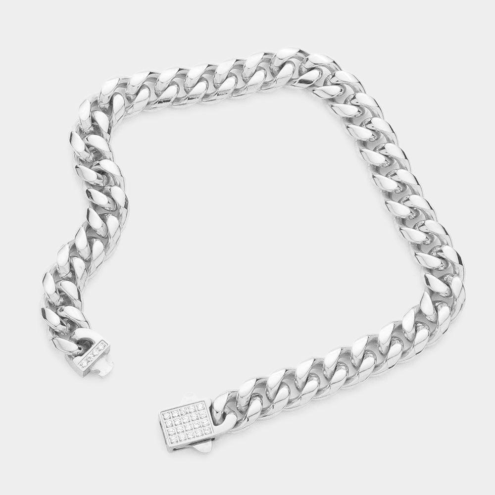 Stainless Steel CZ Embellished Metal Chain Link Bracelet - Jewelry Store by Erik Rayo
