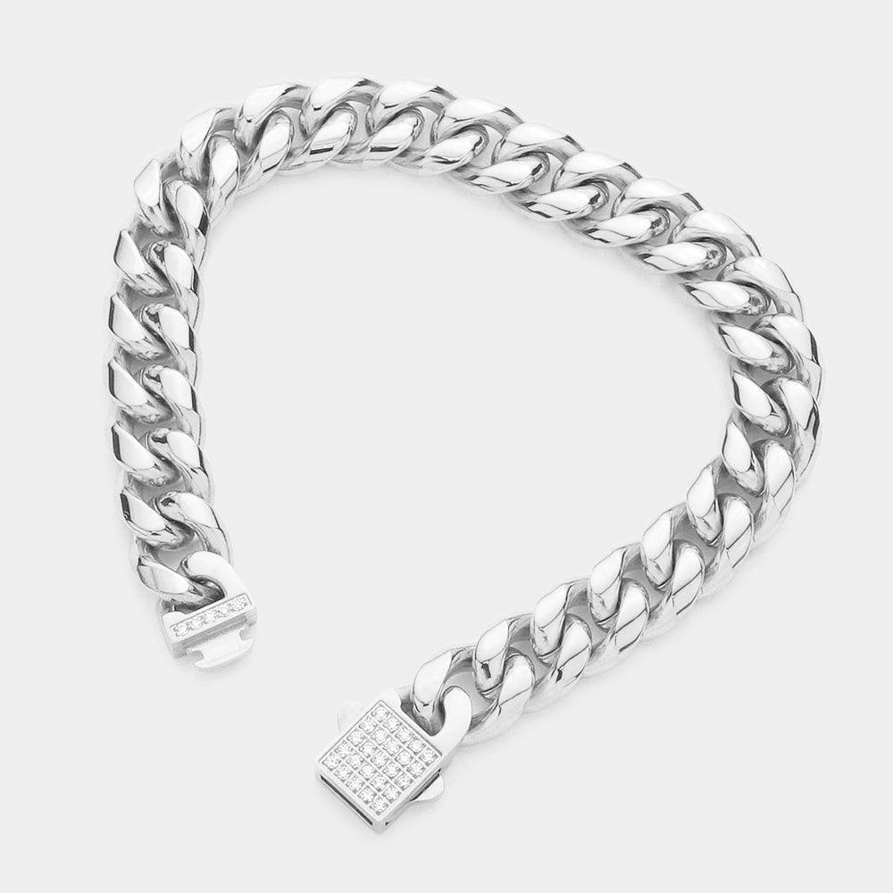 Stainless Steel CZ Embellished Metal Chain Link Bracelet - Jewelry Store by Erik Rayo