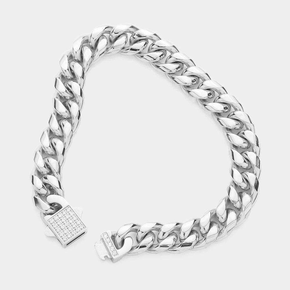 Stainless Steel CZ Embellished Metal Chain Link Bracelet - Jewelry Store by Erik Rayo