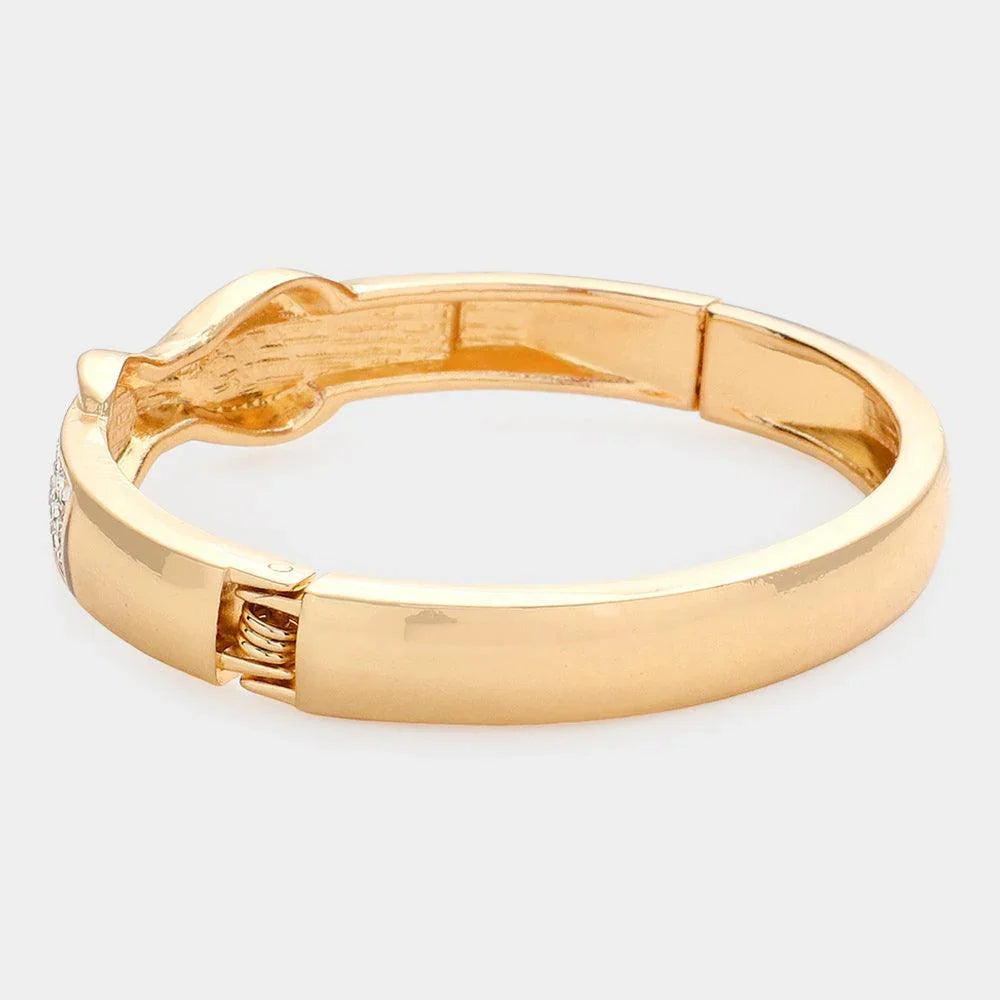 Gold Rhinestone Embellished Metal Infinity Hinged Bracelet - Jewelry Store by Erik Rayo