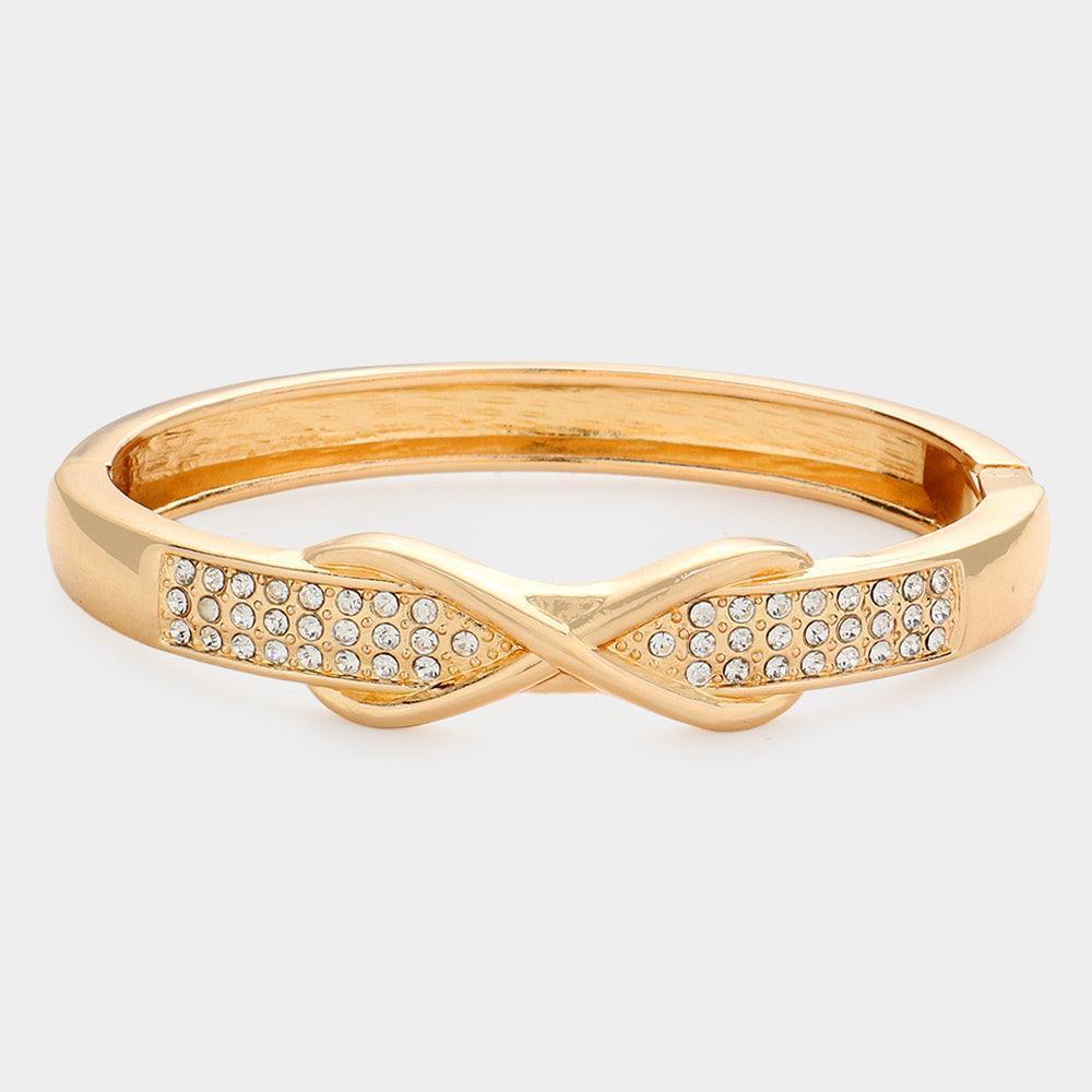 Gold Rhinestone Embellished Metal Infinity Hinged Bracelet - Jewelry Store by Erik Rayo