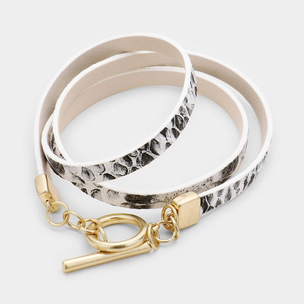Gold Snake Pattern Faux Leather Wrap Toggle Bracelet - Jewelry Store by Erik Rayo