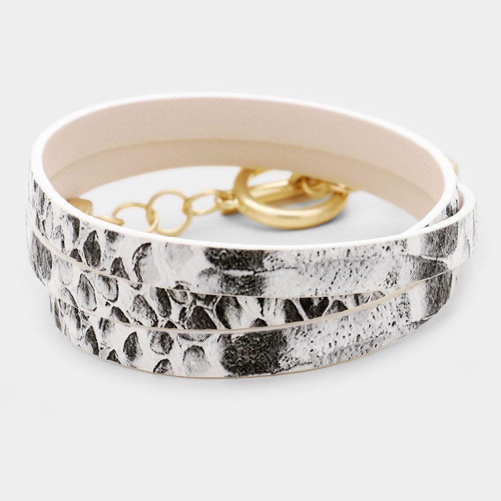 Gold Snake Pattern Faux Leather Wrap Toggle Bracelet - Jewelry Store by Erik Rayo