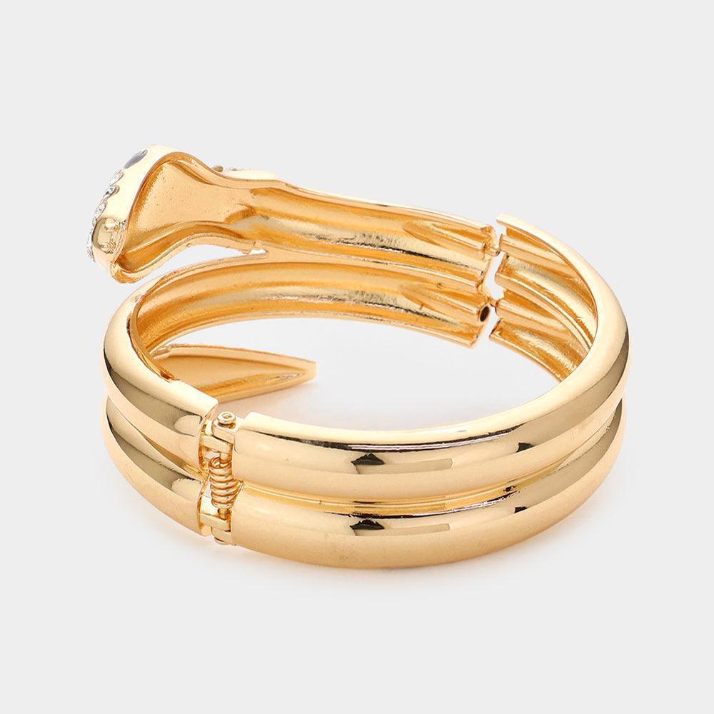 Gold Rhinestone Embellished Metal Snake Hinged Bracelet - Jewelry Store by Erik Rayo