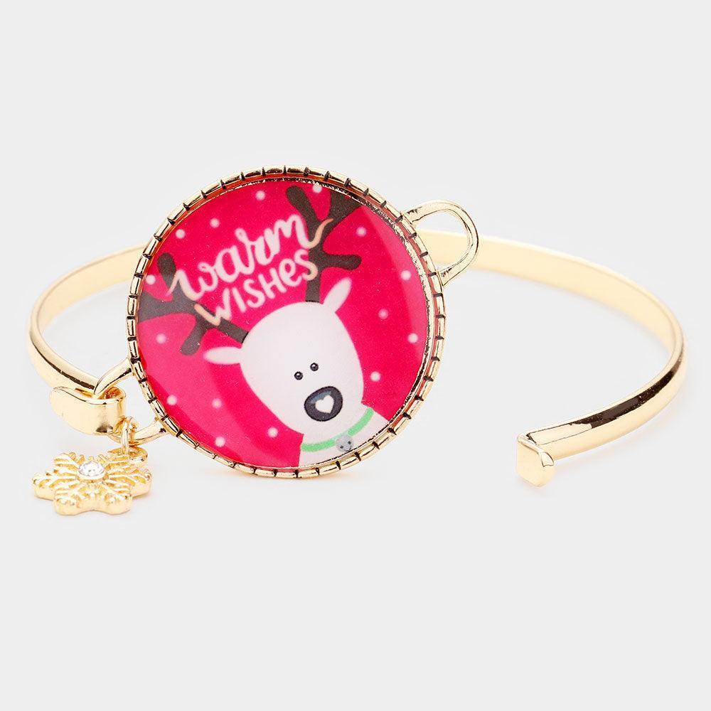 Red Rudolph Print Snowflake Charm Hook Bracelet - Jewelry Store by Erik Rayo