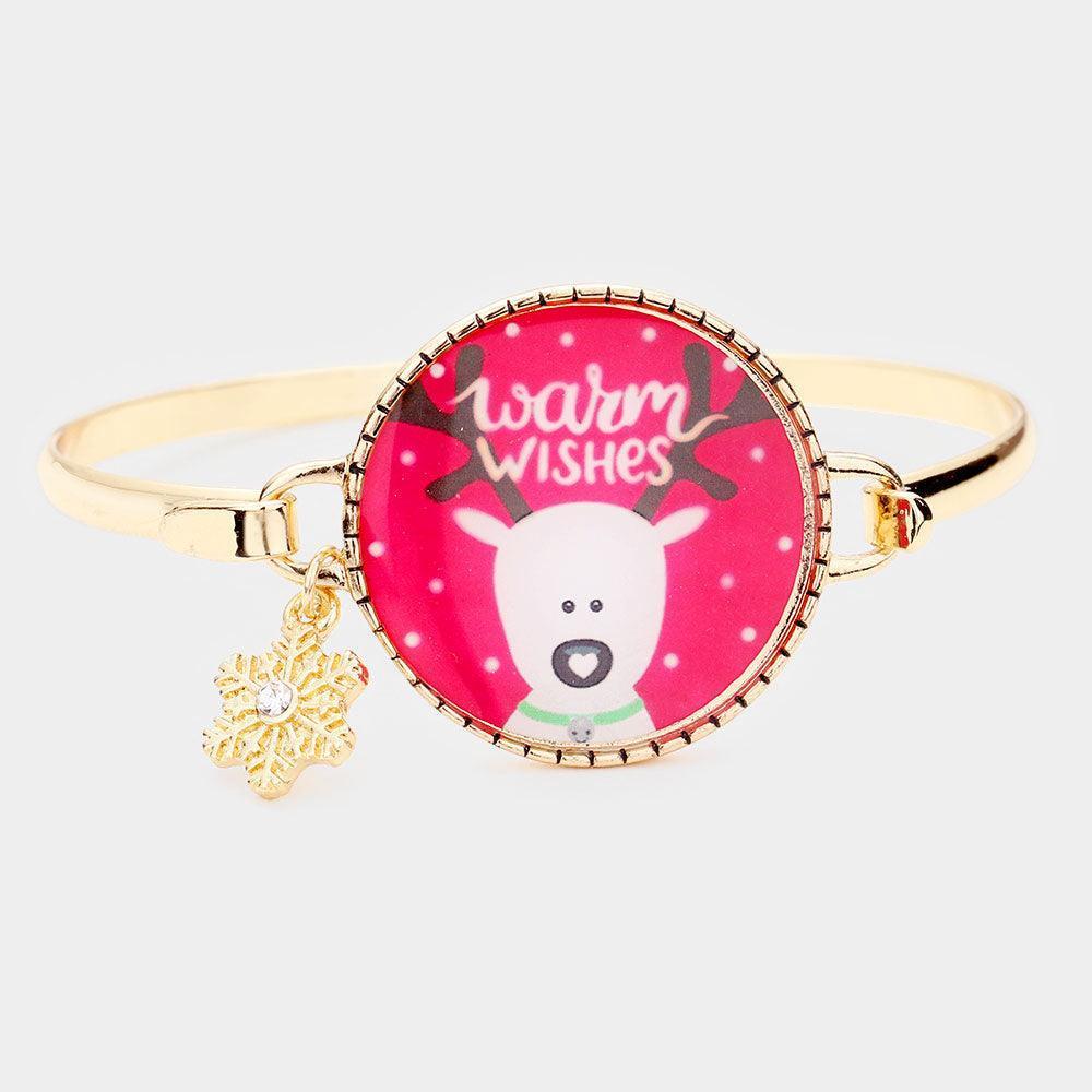Red Rudolph Print Snowflake Charm Hook Bracelet - Jewelry Store by Erik Rayo
