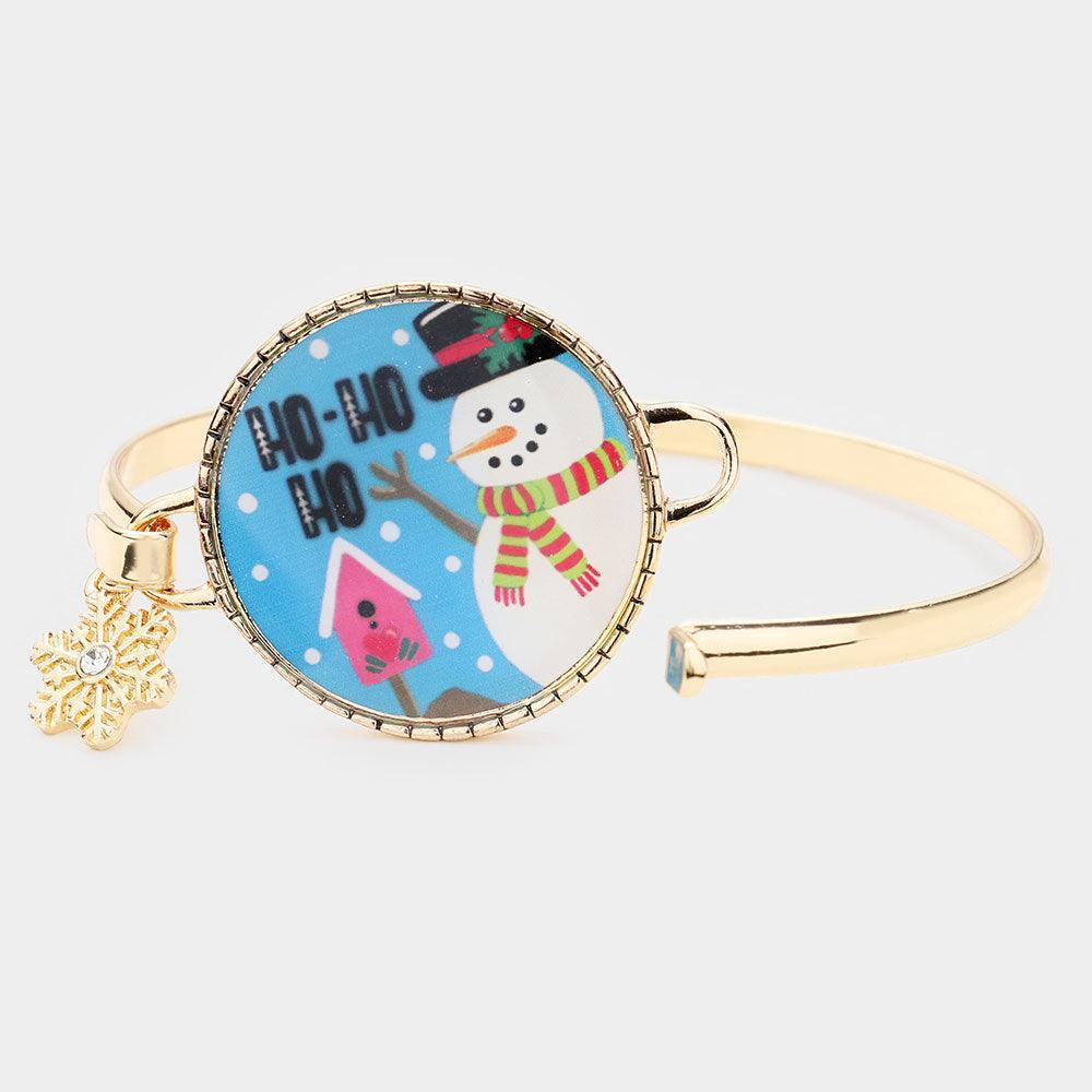 Gold Snowman Print Snowflake Charm Hook Bracelet - Jewelry Store by Erik Rayo