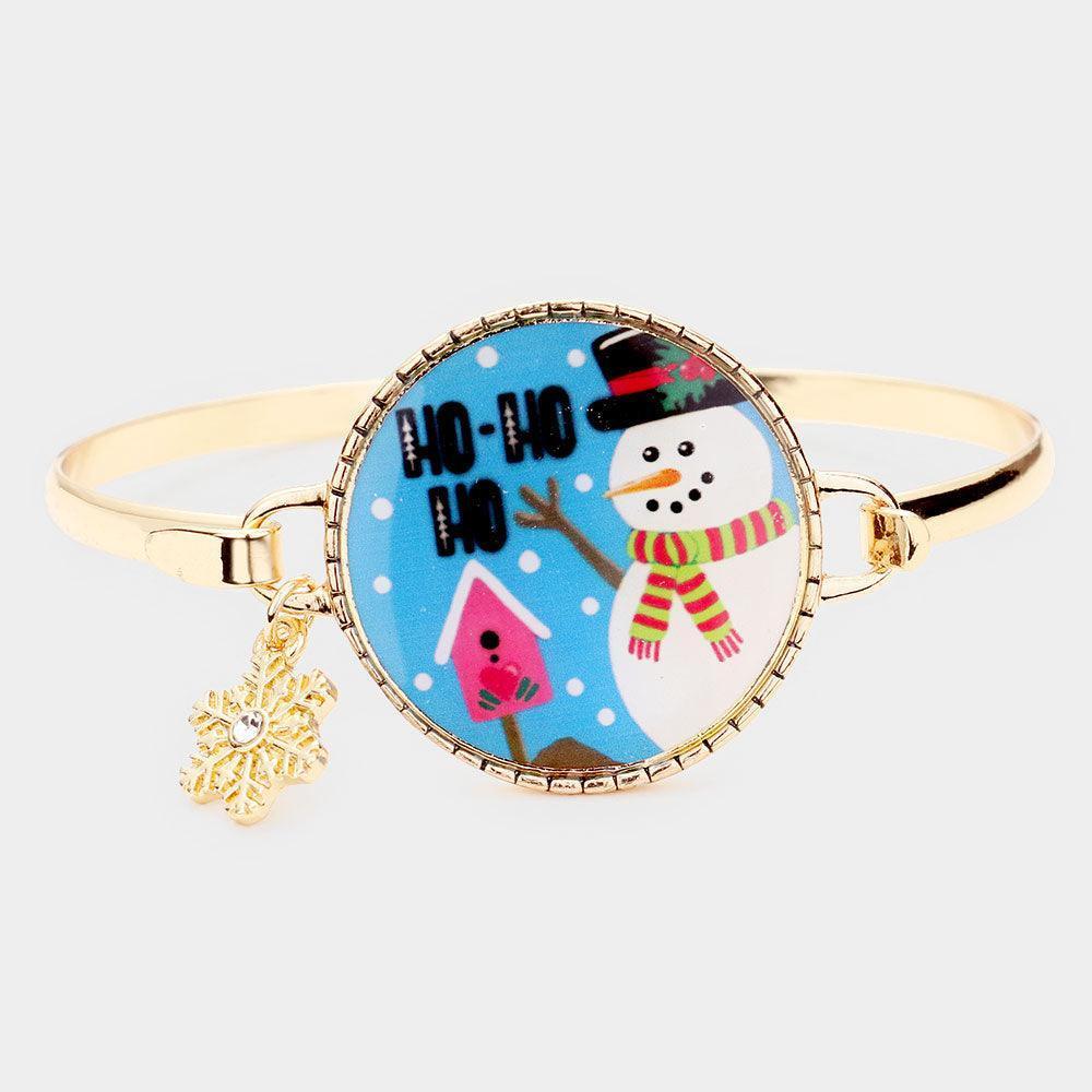Gold Snowman Print Snowflake Charm Hook Bracelet - Jewelry Store by Erik Rayo