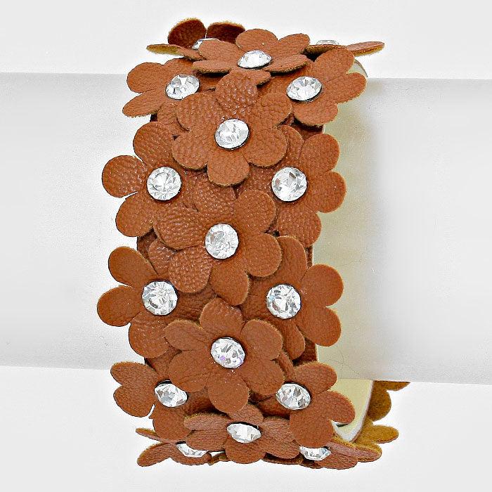 Clear Flower Cluster Leather Wrap Bracelet - Jewelry Store by Erik Rayo