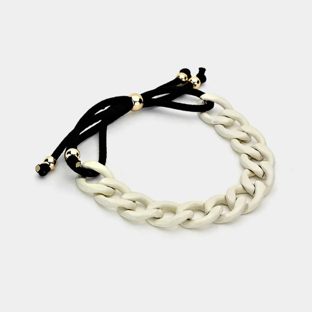 White Colored Curb Chain Adjustable Bracelet - Jewelry Store by Erik Rayo