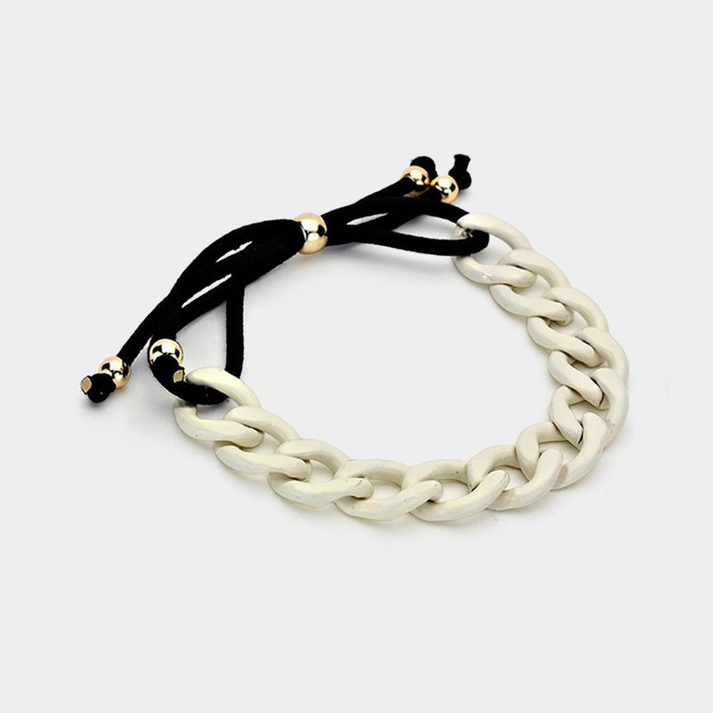 White Colored Curb Chain Adjustable Bracelet